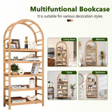 YUCHIATH 5-Tier Solid Wood Open Bookcase, Modern Arched Bookshelf, Home Office Shelf Storage Organizer, Storage Display Rack Shelf for Living Room (Natural) YUCHIATH