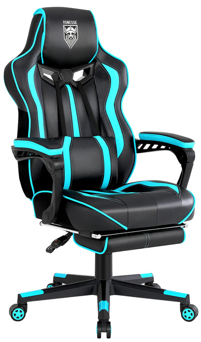 Vonesse Gaming Chair for Adults Gaming Chairs with Footrest Reclining Computer Gaming Chair for Heavy People Gamer Chair Big and Tall Ergonomic Game Chair Racing Chair with Lumbar Pillow(Teal/Cyan)