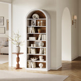 LITTLE TREE 8-Tier Bookcase, 78.7" Tall Bookshelf with Arched Top, Large Freestanding Wooden Open Bookcase Bookshelf, Modern Book Shelf Organizer for Living Room, Bedroom, Office, Library, White Brown LITTLE TREE