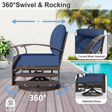 ALAULM Aluminum Patio Furniture Set with Propane Fire Pit Table 5-seat Metal Outdoor Furniture w/Fire Pit Patio Sectional Sofas w/5.3" Cushions for Patio, Backyard, Poolside-Dark Blue ALAULM