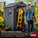 Keter Darwin 4 Ft x 6 Ft Outdoor Garden Tool Storage Shed Durable Resin Organizer with Window, Lockable Door and Built-in Ventilation, Graphite Gray Keter