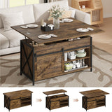 Vividwood Lift Top Coffee Table with Storage and Sliding Door, 4 in 1 Multi-Function Convertible Tea Table with Hidden Compartment, Farmhouse Center Table with Wood Lift Tabletop for Living Room Brown Vividwood