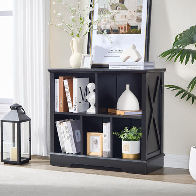 Farmhouse 5 Cube Bookshelf, Black Storage Organizer Bookcase, Kids Toy Storage Cabinet, Small Bookshelves Storage Organizer Shelf, Wood Display Cabinet Book Shelves for Bedroom,Living Room,Office