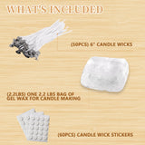 2.2 Lb Gel Wax for Candle Making Set, DIY Clear Gel Candle Wax, Handmade Jelly Wax Melts for Candle Making with 50pcs Wicks and 60pcs Candle Wick Stickers Vehipa