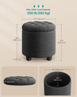 SONGMICS Round Ottoman, Ottoman with Storage, 17.7 Dia. x 17.5 H Inches Foot Rest with Legs, Load up to 330 lb, for Living Room, Bedroom, Dark Gray ULOM011G01 SONGMICS