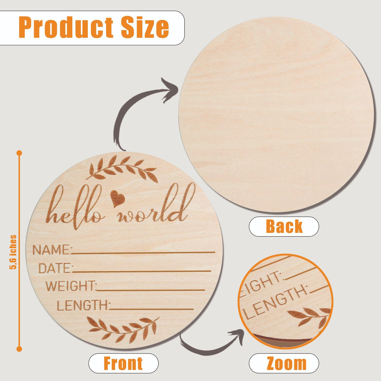 HD WOOD CRAFT Baby Announcement Sign, 5.9 inch Wooden Name Plate, Newborn Photo Prop, Birth Announcement, Brown Birch, 5 Inches HD WOOD CRAFT