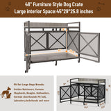 COZPAW Large Dog Crate Furniture, 48 Inch Wooden Dog Kennel for XLarge Dogs, Heavy Duty Dogs Furniture Indoor Wire Dog Cage with Caster Wheels,Decorative Pet House End Table, Textured Gray COZPAW