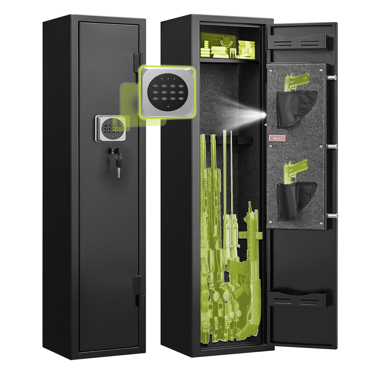 HEANVO 2-4 Gun Safe, Gun Safe for Rifles and Pistols, Shotgun Rifle Safe,No Assembly Gun Cabinet for Shotguns, Quick Access Rifle Safe, Gun Locker with Dual Alarm & Mute Mode Switching HEANVO