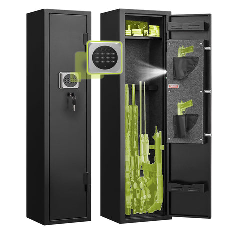 HEANVO 2-4 Gun Safe, Gun Safe for Rifles and Pistols, Shotgun Rifle Safe,No Assembly Gun Cabinet for Shotguns, Quick Access Rifle Safe, Gun Locker with Dual Alarm & Mute Mode Switching HEANVO