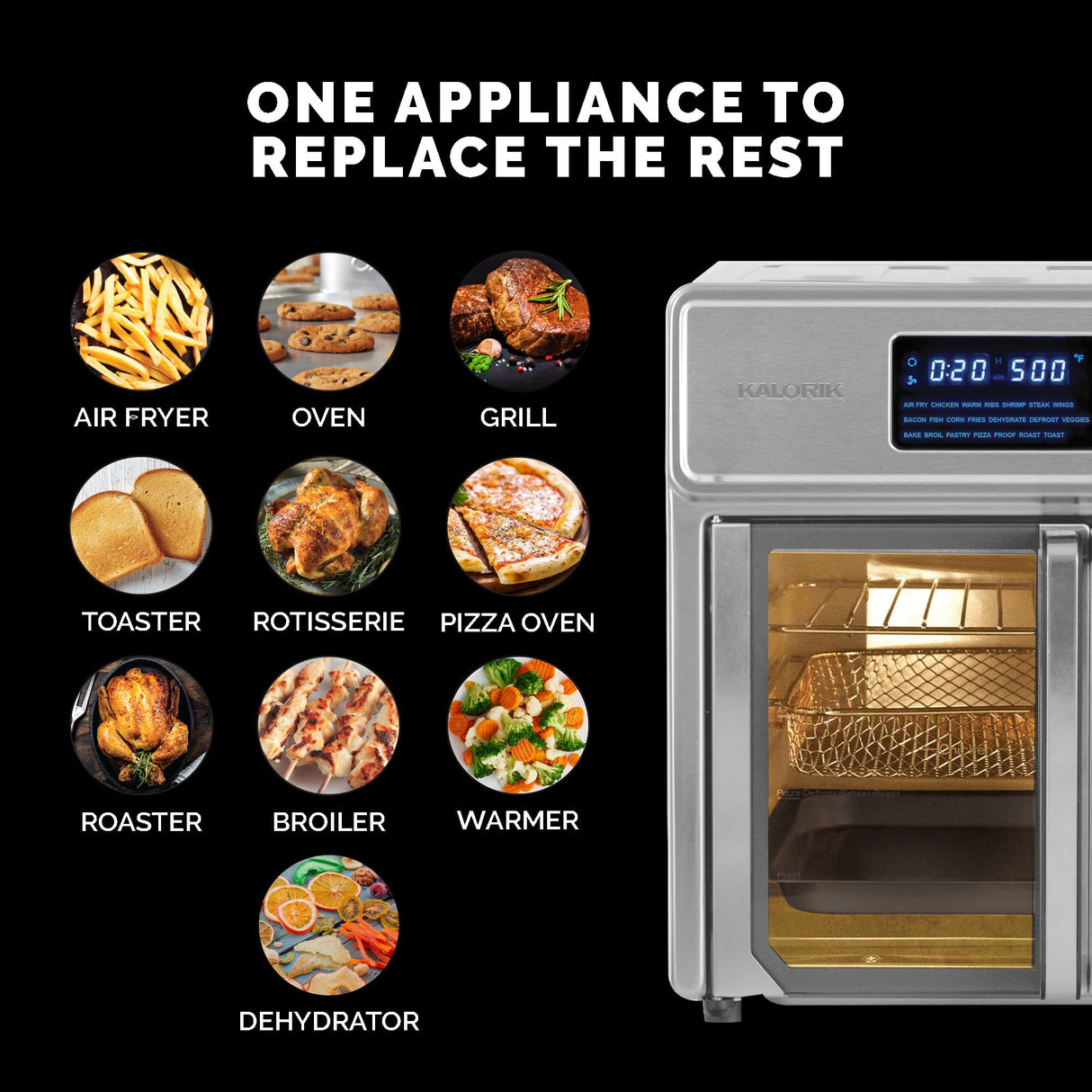 Kalorik MAXX® Digital Air Fryer Oven, 26 Quart, 10-in-1 Countertop Toaster Oven & Air Fryer Combo-21 Presets up to 500 degrees, Includes 9 Accessories & Cookbook Kalorik