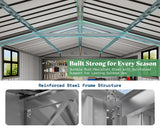 AMERLIFE 10x16.6x7.3 FT Metal Storage Shed with Lounge Area, Sliding Doors, 2 4-Pane Windows & Vents, Outdoor Tool Shed for Garden & Backyard, Heavy-Duty Weather-Resistant Steel, Dark Gray AMERLIFE