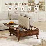 VOPEAK Lift Top Coffee Table with Storage, Large Square Coffee Table with Thickened Cushion, Family Gathering Center Table, Modern Wooden Coffee Tables for Living Room, Solid Wood Legs, Walnut VOPEAK