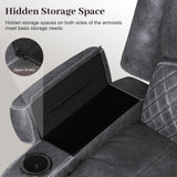 Yolsali Recliner Chairs for Adults, Oversize Manual Reclining Chair with 2-Tier Cushions, Dutch Velvet Recliner Chair with Hidden Storage Space, Living Room Recliner Chairs with Cup Holders - Grey Yolsali
