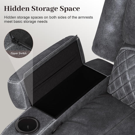 Yolsali Recliner Chairs for Adults, Oversize Manual Reclining Chair with 2-Tier Cushions, Dutch Velvet Recliner Chair with Hidden Storage Space, Living Room Recliner Chairs with Cup Holders - Grey Yolsali