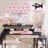 Dowinx L-Shaped Gaming Desk Cute with Cat Accessories, Built-in Power Outlet, Monitor Shelf, and Side Storage – Sturdy Metal Frame for Gamers and Home Office, 43-Inch, Black&Pink Dowinx