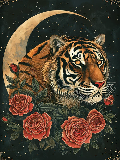 Diymood DIY 5D Diamond Painting Kits for Adults Tiger - Paint with Diamond Art Kits for Adults Moon Full Drill Round Canvas Mosaic Beginner Home Wall Decor Gift 12x16 inch z5 Diymood