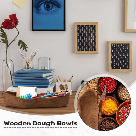 Nuogo 1 Pack 16 Inch Wavy Live Edge Dough Bowl Large Size Wood Dough Bowl Decorative Wood Hand Carved Bowl Rustic Paulownia Dough Bowl for DIY Farmhouse Home Supplies Kitchen Decoration(Dark Color) Nuogo