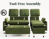 Jocisland Sofa Bed, Sleeper Sofa with Storage Chaise, Convertible Sofa Bed with Pull Out Couch, l Shaped Couch for Living Room, Linen Green Jocisland