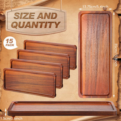 Skylety 15 Pack Solid Wood Serving Tray Large Acacia Party Server Platter Rectangular Charcuterie Board with Grooved Handle for Home kitchen Cheese - WoodArtSupply