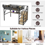 Mirightone Full Size Loft Bed with Stairs & Desk, Metal Loft Bed Frame with LED and Charging Station, High Loft Beds Gaming Lofted Full Bed with Storage Shelf for Kids and Teens (Black+Natural) Mirightone