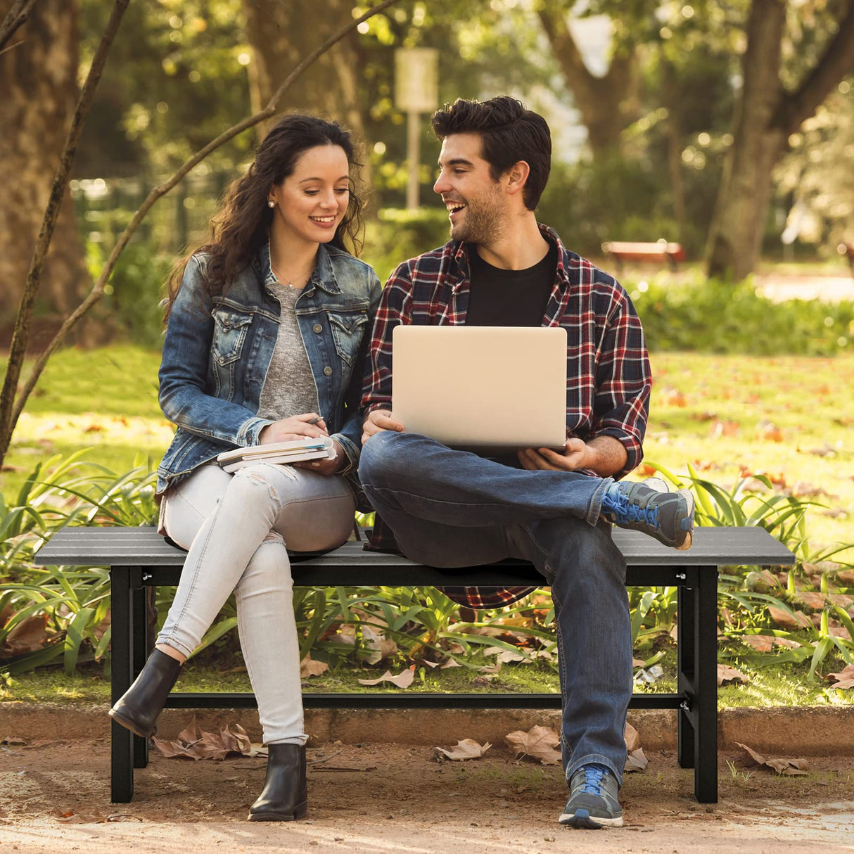 Giantex 2-Pack Outdoor Bench Seat - Backless Patio Garden Bench, 47” Weatherproof Outside Chair with Slatted Seat, Metal Frame, 660 LBS Capacity, Dining Bench Chair for Yard, Park, Balcony, Gray Giantex