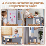 4 in 1 Toddler Kitchen Tower, Kids Kitchen Stool Helper, Standing Tower with Convertible Table and Chair, Toddler Step Stool with Adjustable-Height,Whiteboard and Safety Rail for Kitchen Aokkto