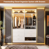 Besiost 4FT Closet Systems with 5 Wood Drawers, 48 Inch Closet Organizer System with 2 Hanging Rods & 7 Shelves, Heavy Duty 48" Walk-in Closet , White (48"L x 15" W x 80" H) Besiost
