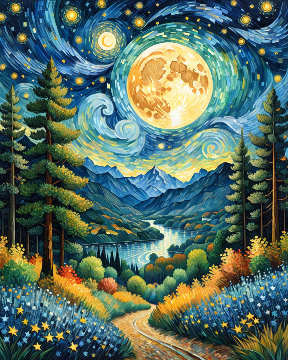 ldazao Moon Paint by Numbers Kit for Adults Beginner Forest Adult Paint by Number Kits On Canvas Adults' Paint-by-Number Kits DIY Oil Painting Kits for Gift Home Wall Decor 16x20 Inch ldazao