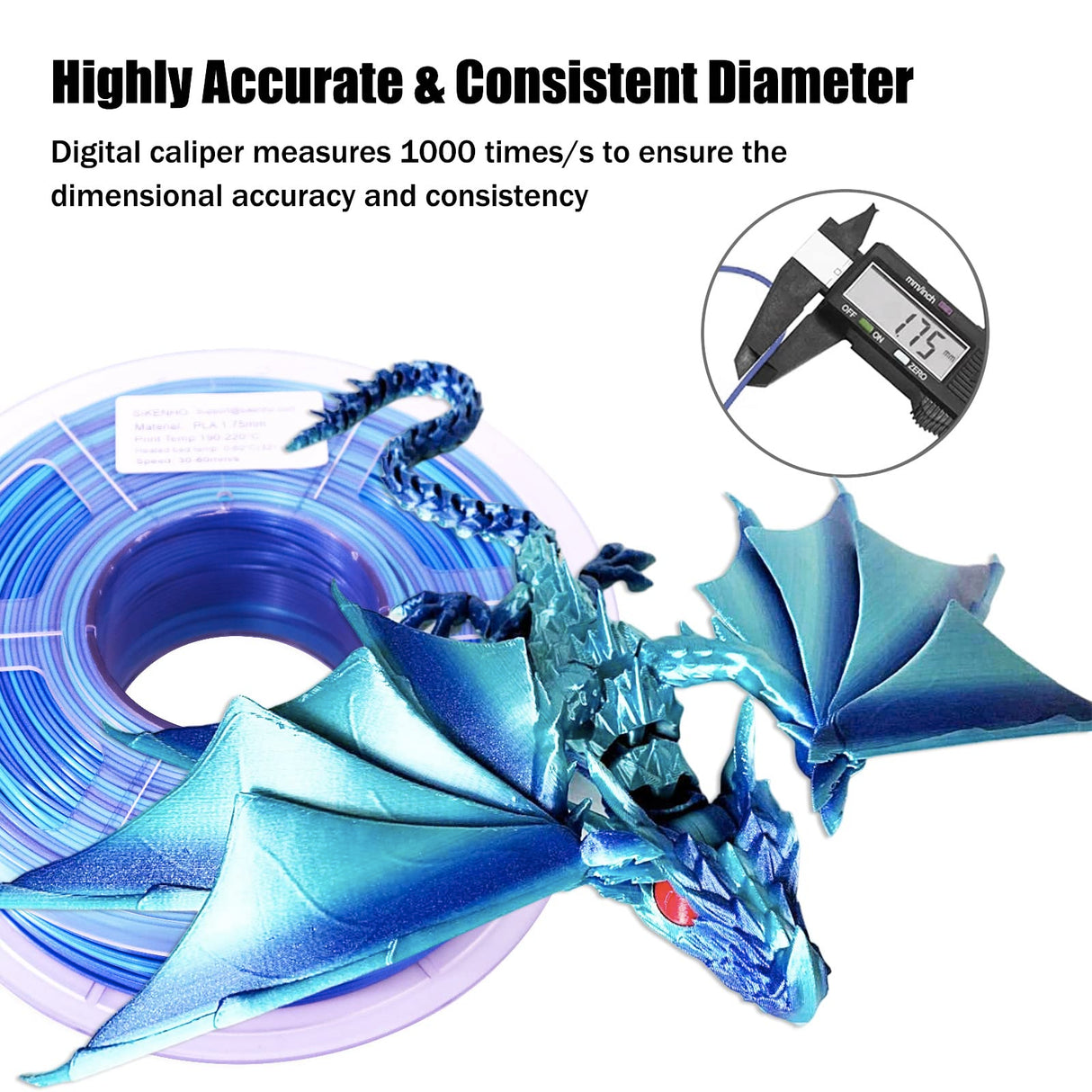 SIKENHO 3D Printer Filament, PLA Filament 1.75mm Silk Green Shiny Blue PLA Filament, 3D Printing Filament 1kg Spool (2.2lbs), Dimensional Accuracy +/- 0.02mm, 3D Filament 1.75 Fit Most FDM Printer SIKENHO