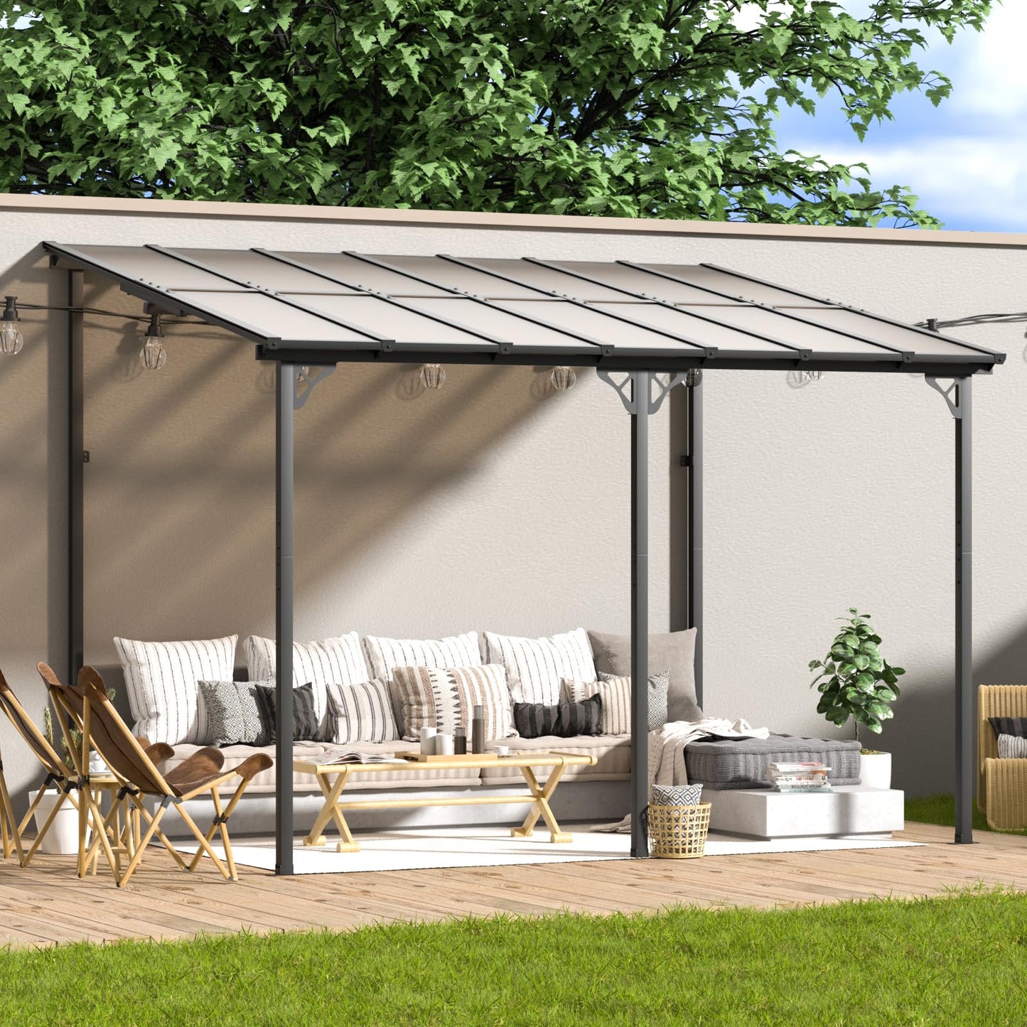 Aoxun 10’x 14’ Gazebo, Wall Mounted Gazebos Pergola on Clearance, Outdoor Patio, Gazebo Awnings with Sloped Roof, for Porch, Deck, Backyard - WoodArtSupply