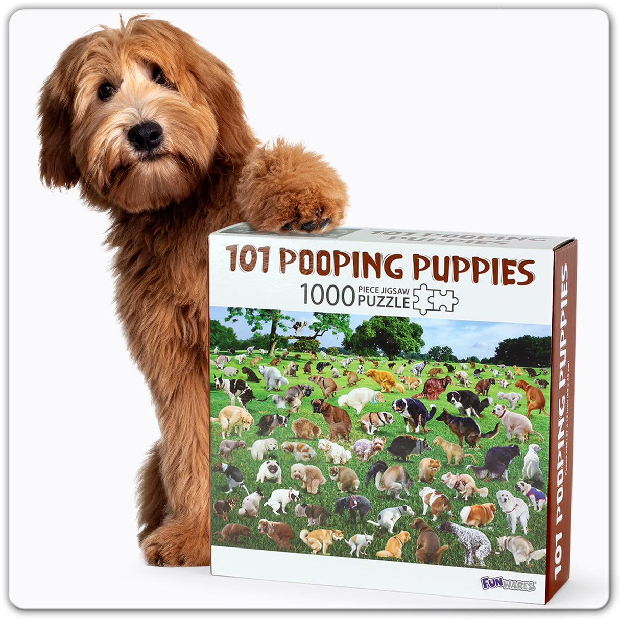 Funwares Original 101 Pooping Puppies Puzzle - Hilarious Jigsaw Puzzle - Perfect White Elephant Gag Gift - Funny Dog Pooping Puzzle for Adults and Kids! 1000 Piece Puzzle! Funwares