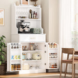 kepptory 66" Kitchen Pantry Cabinet with Microwave Shelf, Pantry Storage Cabinet with Adjustable Shelves and Drawer, Kitchen Buffet Cupboards Sideboard for Home Office Use (16" D x 24" W x 66" H) kepptory