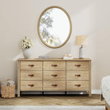 WAMPAT 9 Drawers Dresser for Bedroom,62" Wide Modern Chest of Drawers Storage Cabinetfor Living Room, Nursery, Hallway,Oak WAMPAT