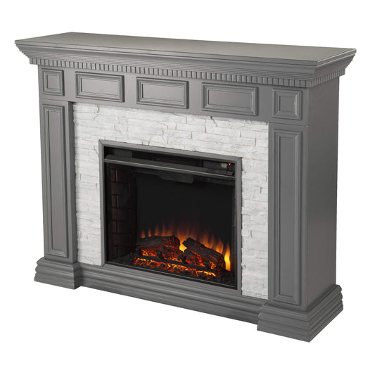 SEI Furniture Dakesbury Faux Stacked Stone 50" Electric Fireplace, Gray