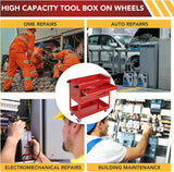 SUN & SUMMER 3-Tier Rolling Tool Chest with Wheels Tool Storage Organizer Cabinets with Lockable Drawers Tool Box with Adjustable Shelf Tool Chest on Wheels for Workshop Garage Warehouse(Red) SUN & SUMMER