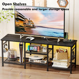 YGEOMER Black TV Stand Entertainment Center for 55 Inch TVs, with Charging Station and Lights Open Storage Shelves, TV Media Console, Open Storage Shelf with Sound Rack for Living Room, Bedroom YGEOMER