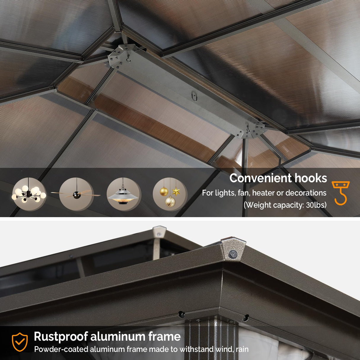 VINGLI 10’ x 13’ Outdoor Hardtop Gazebo Polycarbonate Double Roof Canopy Aluminum Frame Pavilion with Curtains and Netting Patio Gazebo Pergola VINGLI