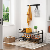 Shoe Rack - Expandable Shoe Organizer for Closet, Adjustable Metal Shoe Shelf Storage, 2 Tier Stackable Long Shoe Stand Holder for Garage, Entryway, Door Entrance, Black SNTD