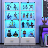 Lamtor Glass Display Cabinet with Doors - Curio Cabinet with Dynamic LED Lights for Collectibles, 67" Display Case with 4 Tier and Drawer for Figure, Toys, Books, White(Narrow) Lamtor