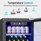 Feelfunn 15 Inch Undercounter Beverage Refrigerator - 126 Cans Beverage Fridge with Stainless Steel Door for Beer Wine Soda - Built-in or Freestanding Wine Cooler for Home Kitchen Bar Outdoor Feelfunn