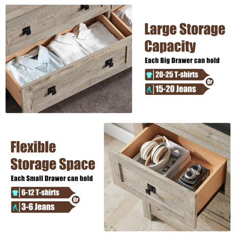 T4TREAM Farmhouse 7 Drawers Tv Stand, Wood Rustic , Storage Dressers Organizer for Bedroom, Living Room,Hallway, Light Rustic Oak T4TREAM