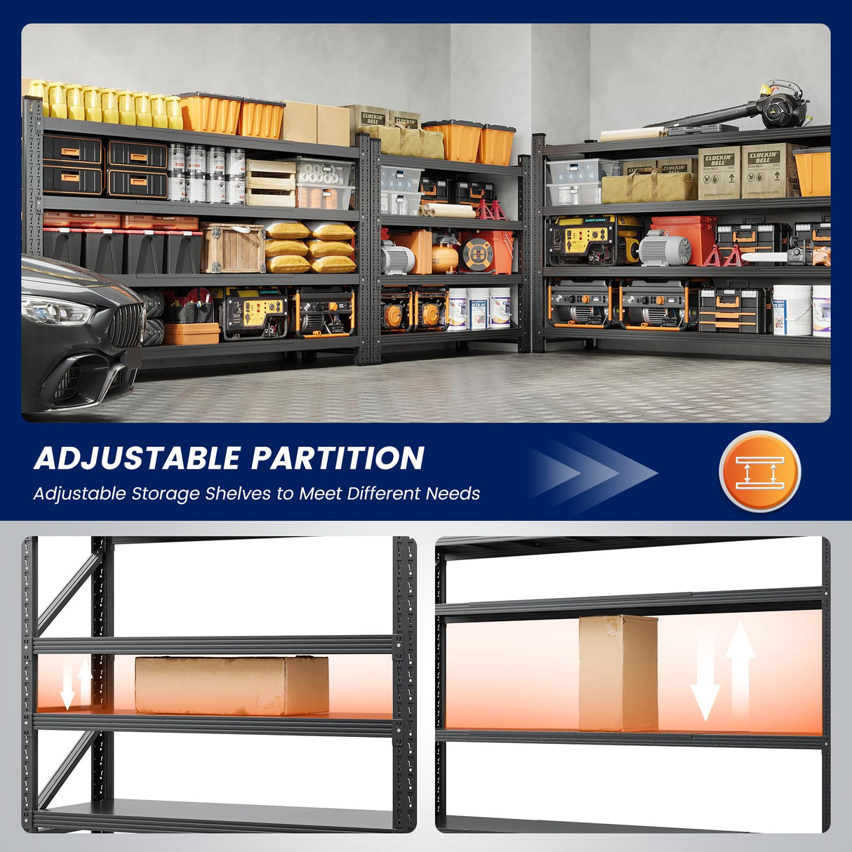 Yizosh 71" W Metal Garage Storage Shelves,5000LBS Heavy Duty 4-Shelf Adjustable Steel Organization Shelving,Utility Rack Shelf,71" W x 24" D x 69" H for Basement,Warehouse,Industrial Yizosh