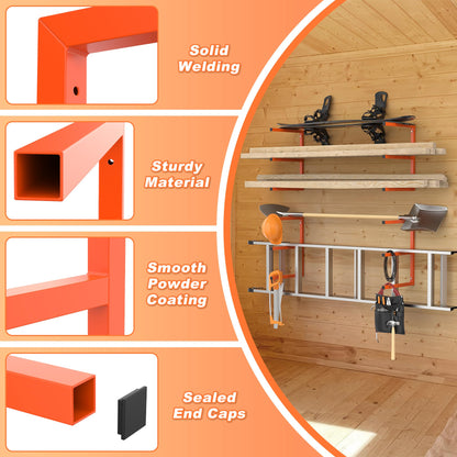 Ultrawall Lumber Storage Rack Wall Mount Wood Storage Racks, Metal Wood Organizer Racks for Shed, Workshop, Garage, Holds Up 220 LBS Per Level (Pack of 2, Orange) - WoodArtSupply