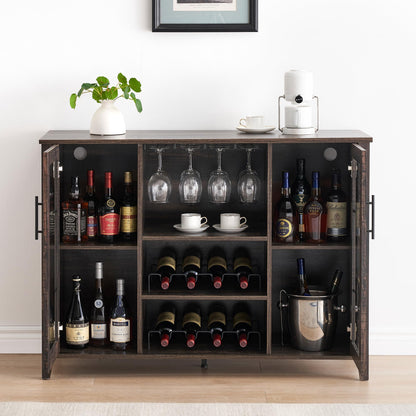 IDEALHOUSE Wine Bar Cabinet with Led Light,Home Coffee Cabinet with Wine and Glass Rack,Kitchen Buffet Sideboard with Storage,Liquor Cabinet for Bar,Dining Room,Kitchen(Dark Rustic Oak) - WoodArtSupply