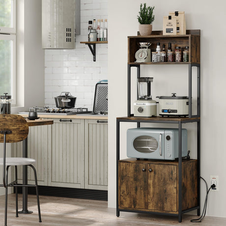 Furniouse Rustic Brown 5-Tier Kitchen Bakers Rack with Power Outlet and Storage Solutions Furniouse
