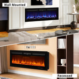 oneinmil Electric Fireplace, 50 inch Wide Recessed/Wall Mounted Electric Fireplace, Remote Control with Timer 12 Adjustable Color Flame, Remote Control,with Crystal Stone, 750/1500W oneinmil