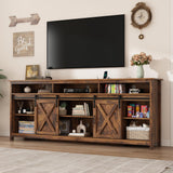 80" LED Farmhouse TV Stand for 90/85/80 Inch TVs,Tall Entertainment Center Storage Cabinets w/Power Outlets and Sliding Barn Door,Rustic TV Stands for Living Room,Media Console Cabinet (Brown) Hlivelood