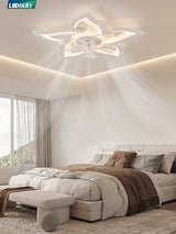 LEDIARY Flower Ceiling Fans with Lights, Small 27 Inch Modern Low Profile Ceiling Fan, Dimmable LED Ceiling Light Fixture, Flush Mount Ceiling Fans with Remote for Bedroom, Kitchen, Indoor-White LEDIARY