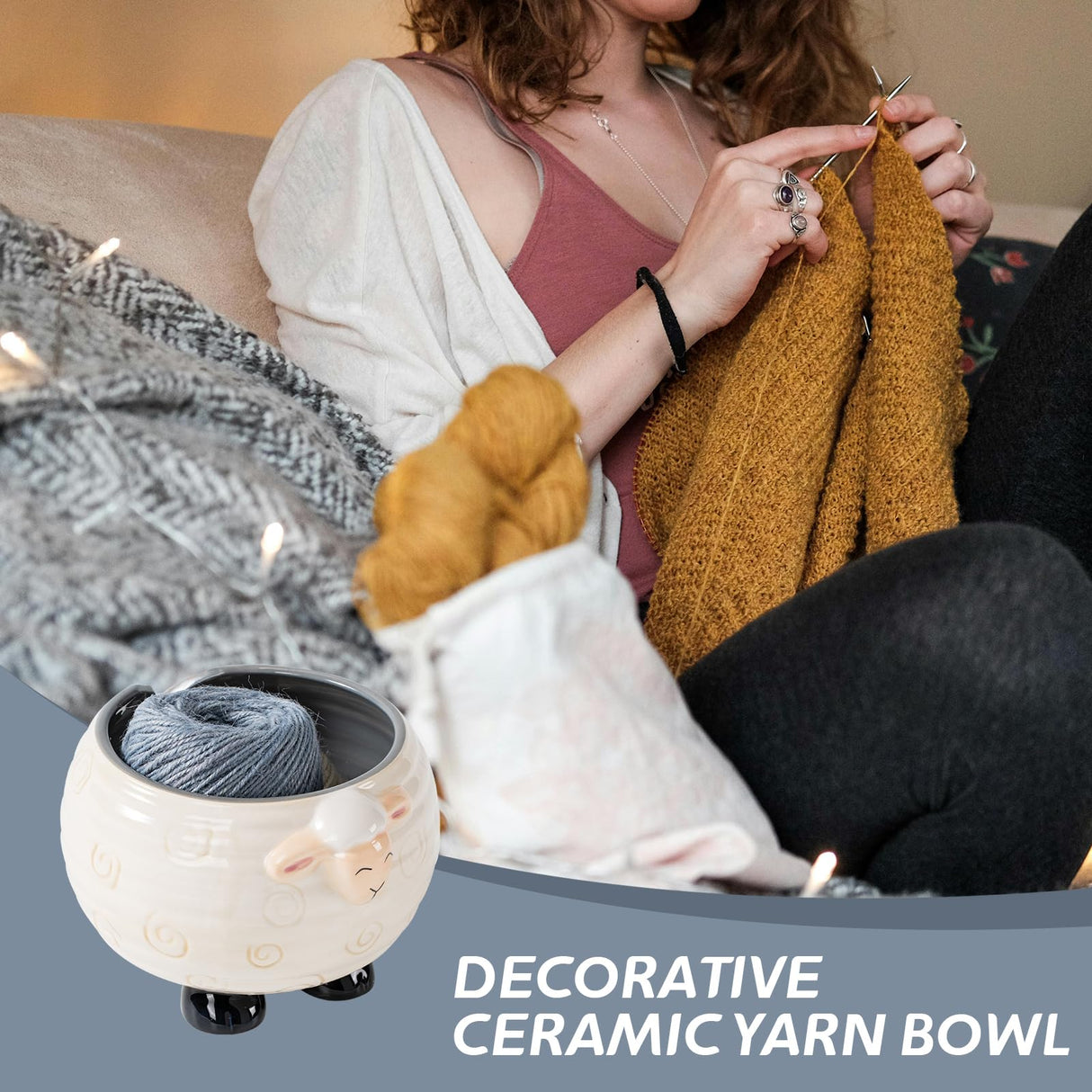 Yarn Bowl for Crochet Large Sheep Shaped Ceramic Yarn Holder Crochet Bowl Knitting Bowl, 6 Inch Wide x 4 Inch High Surlama