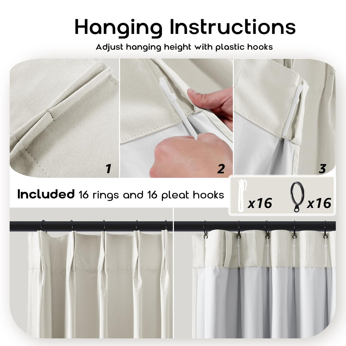 SHINELAND 108 Inch Curtains Long,Pinch Pleated Curtains Blackout Linen Black Out Extra Long Curtains for Living Room Drapes 108 Inches Long 2 Panels,Cream SHINELAND